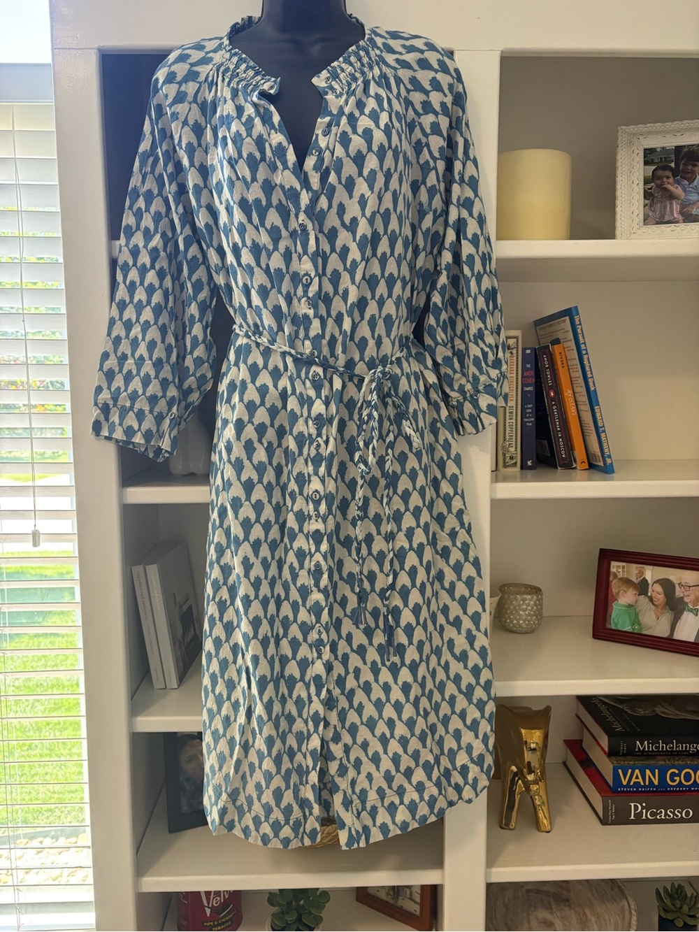 Mirth Blue & White Patterned Button-Front Women’s Shirt Dress